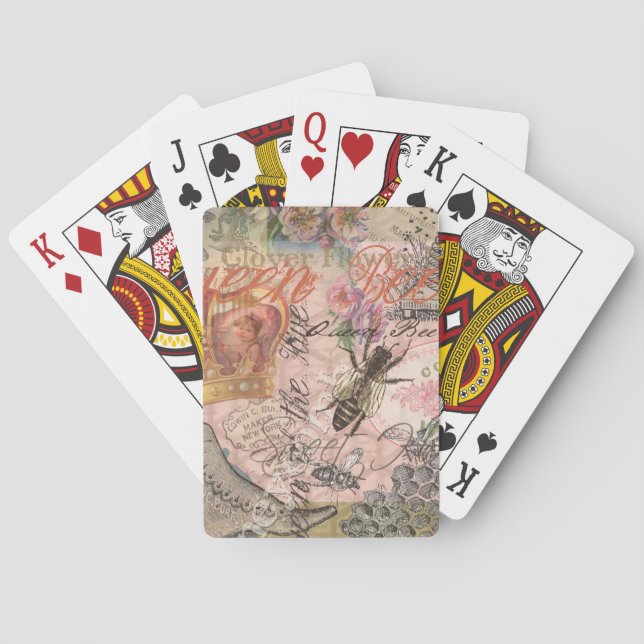 Queen Bee Vintage Beautiful Collage Playing Cards (Back)