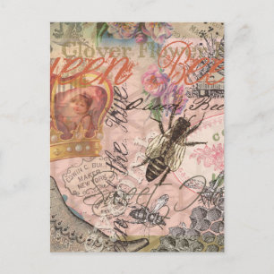 Queen Bee Vintage Beautiful Collage Postcard