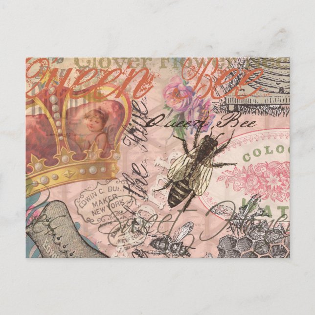 Queen Bee Vintage Beautiful Collage Postcard (Front)