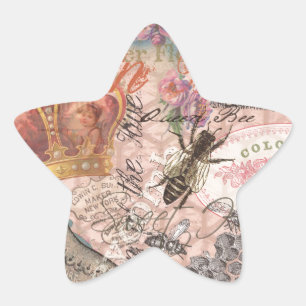 Queen Bee Vintage Beautiful Collage Star Sticker