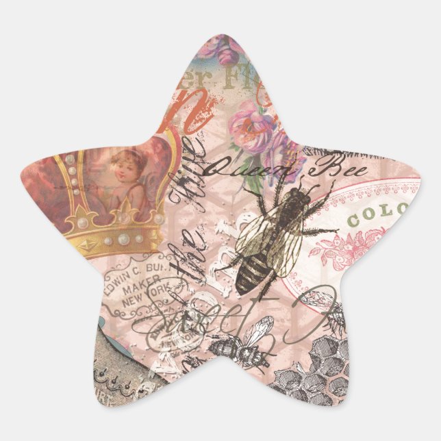 Queen Bee Vintage Beautiful Collage Star Sticker (Front)