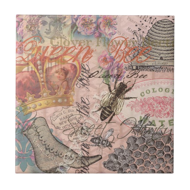 Queen Bee Vintage Beautiful Collage Tile (Front)