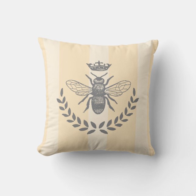 Queen Bee | Vintage Elegant French Stripe Cushion (Front)