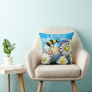 Queen Bee Whimsical Bumblebee Daisies Personalised Cushion