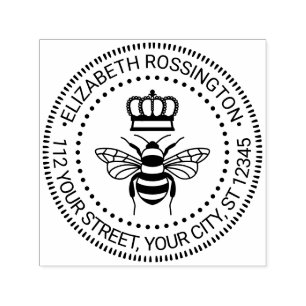 Queen Bee With Crown #3 Round Name Return Address Self-inking Stamp