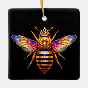 Queen Bee With Crown Ceramic Ornament