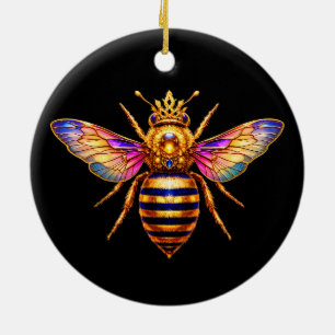 Queen Bee With Crown Ceramic Tree Decoration