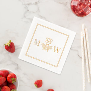 Queen Bee With Crown Couple 2 Initial Monogram Frm Foil Napkins