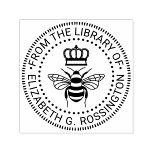 Queen Bee With Crown “From the library of” #3 Name Self-inking Stamp