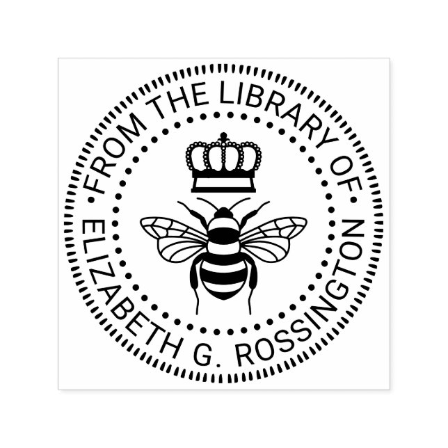 Queen Bee With Crown “From the library of” #3 Name Self-inking Stamp (Design)