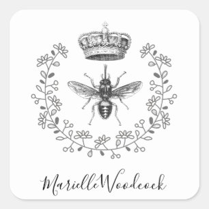 Queen Bee With Crown Laurel Logo Square Sticker