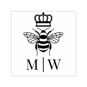 Queen Bee With Crown Wedding Couple Initials #2 Self-inking Stamp