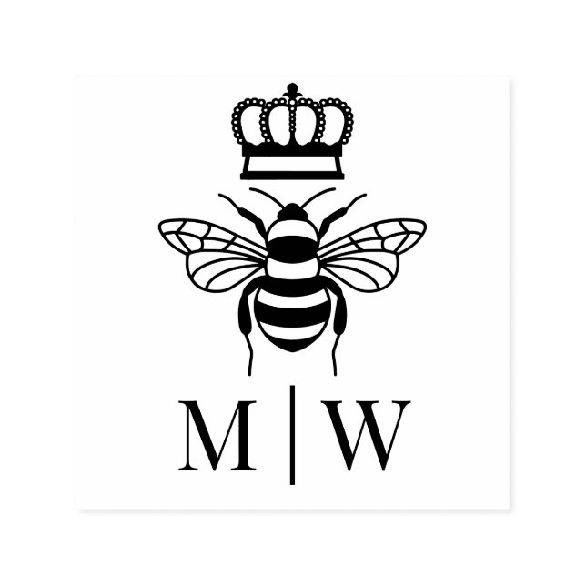 Queen Bee With Crown Wedding Couple Initials #2 Self-inking Stamp (Design)