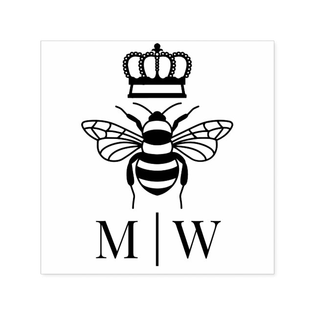 Queen Bee With Crown Wedding Couple Initials #2 Self-inking Stamp (Design)