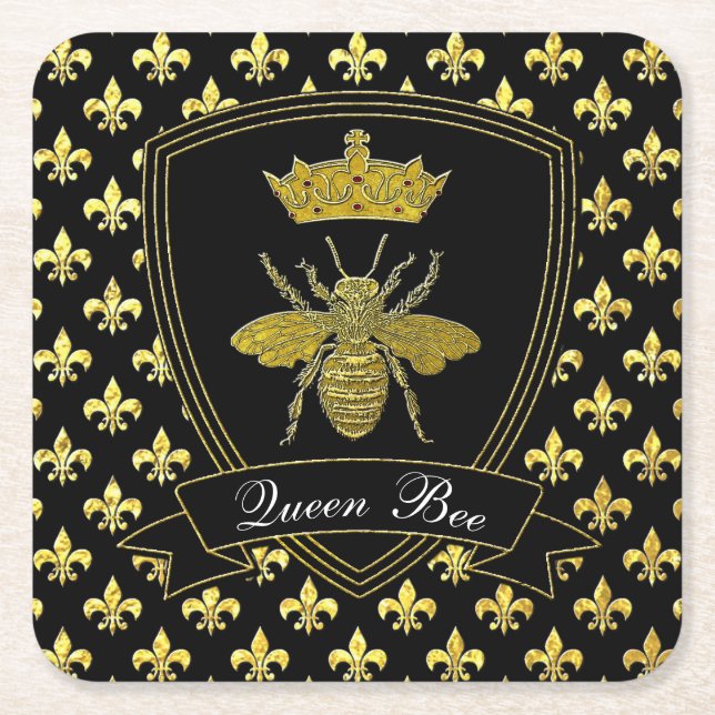 Queen Bee Your Text Square Paper Coaster (Front)