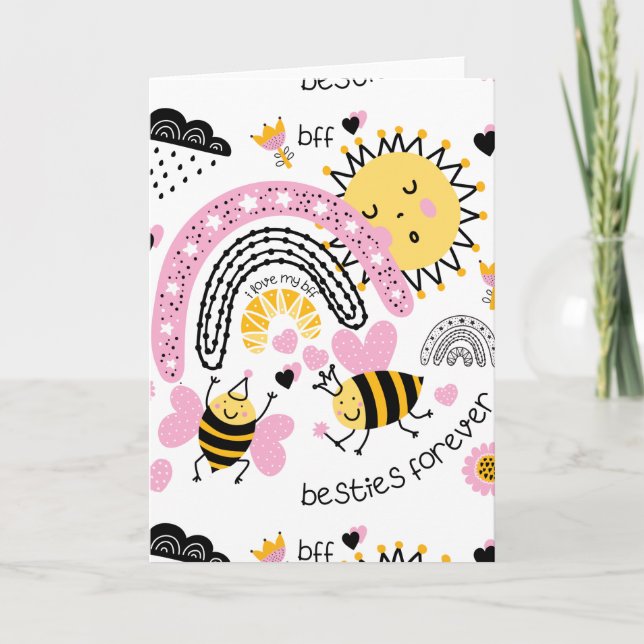 Queen Bees Best Friends Forever Cute BFF Girls Card (Front)