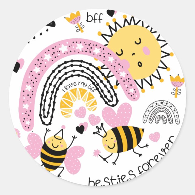 Queen Bees Best Friends Forever Cute BFF Girls Classic Round Sticker (Front)