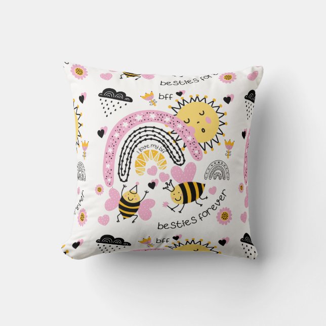 Queen Bees Best Friends Forever Cute BFF Girls Cushion (Front)