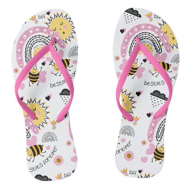 Queen Bees Best Friends Forever Cute BFF Girls Flip Flops (Footbed)