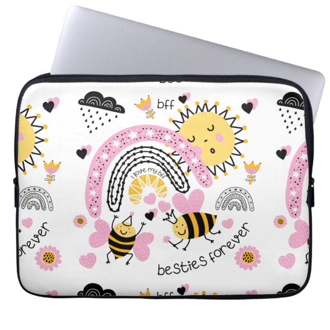 Queen Bees Best Friends Forever Cute BFF Girls Laptop Sleeve (Front)