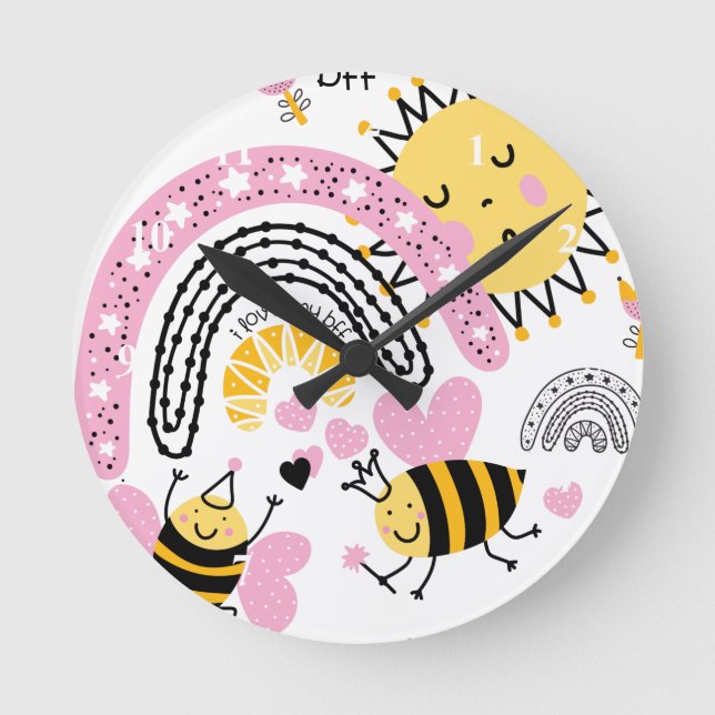 Queen Bees Best Friends Forever Cute BFF Girls Round Clock (Front)