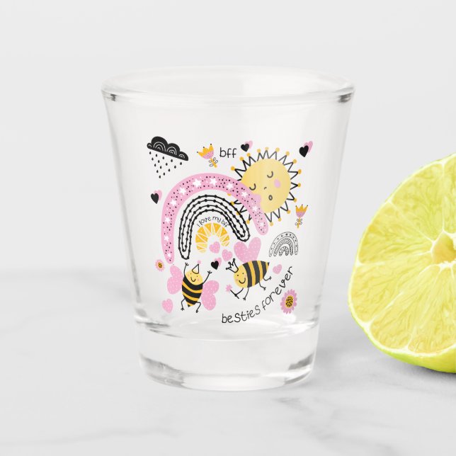 Queen Bees Best Friends Forever Cute BFF Girls Shot Glass (Front)