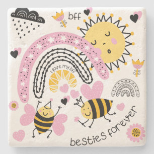 Queen Bees Best Friends Forever Cute BFF Girls Stone Coaster