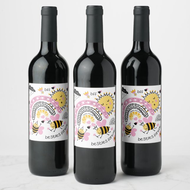 Queen Bees Best Friends Forever Cute BFF Girls Wine Label (Bottles)