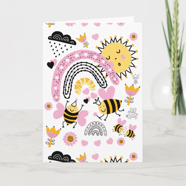 Queen BEES Cute BFF, Baby Girl, Girly Gifts Pink Card (Front)