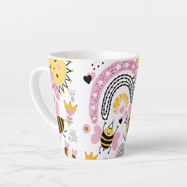 Queen BEES Cute BFF, Baby Girl, Girly Gifts Pink Latte Mug (Left Angle)