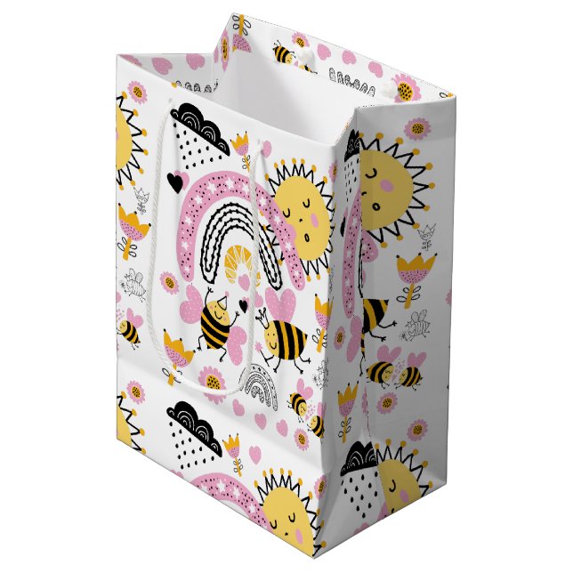Queen BEES Cute BFF, Baby Girl, Girly Gifts Pink Medium Gift Bag (Front Angled)