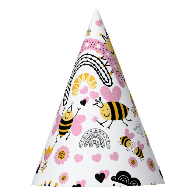 Queen BEES Cute BFF, Baby Girl, Girly Gifts Pink Party Hat (Front)