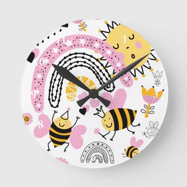 Queen BEES Cute BFF, Baby Girl, Girly Gifts Pink Round Clock (Front)