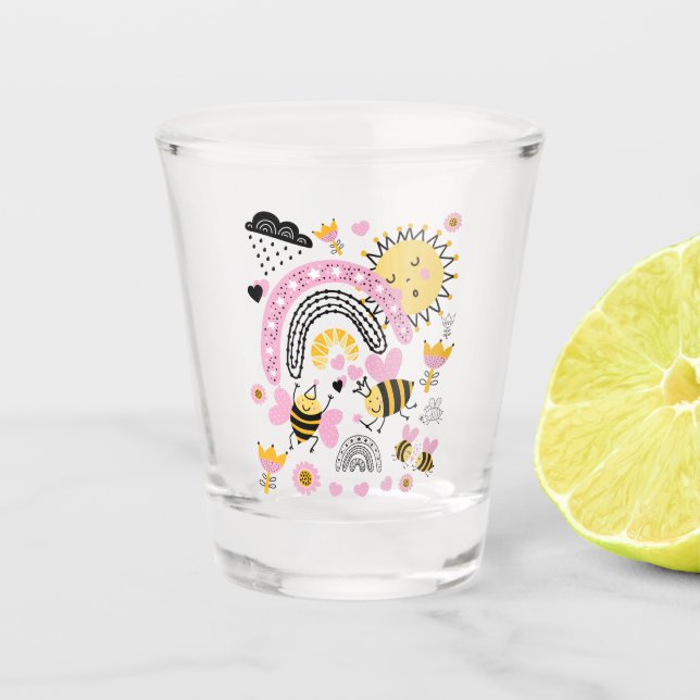 Queen BEES Cute BFF, Baby Girl, Girly Gifts Pink Shot Glass (Front)