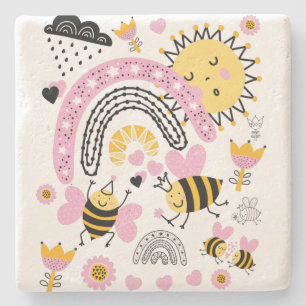 Queen BEES Cute BFF, Baby Girl, Girly Gifts Pink Stone Coaster
