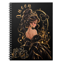  Queen Black and Gold Spiral Notebook 