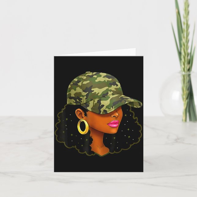 Queen Black Woman With Camo Cap Locs African Ameri Card (Front)