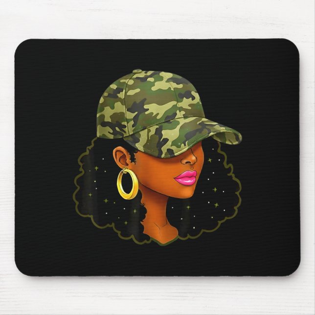 Queen Black Woman With Camo Cap Locs African Ameri Mouse Mat (Front)