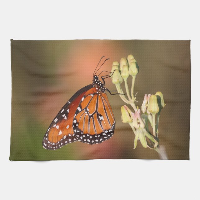 Queen butterfly on a branch tea towel (Horizontal)
