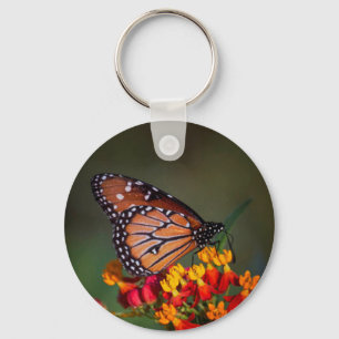 Queen Butterfly on tropical milkweed Key Ring