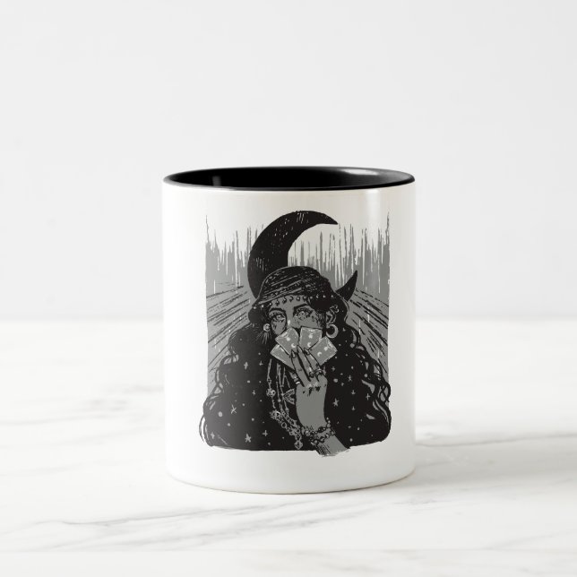 queen card art design moon  Two-Tone coffee mug (Center)