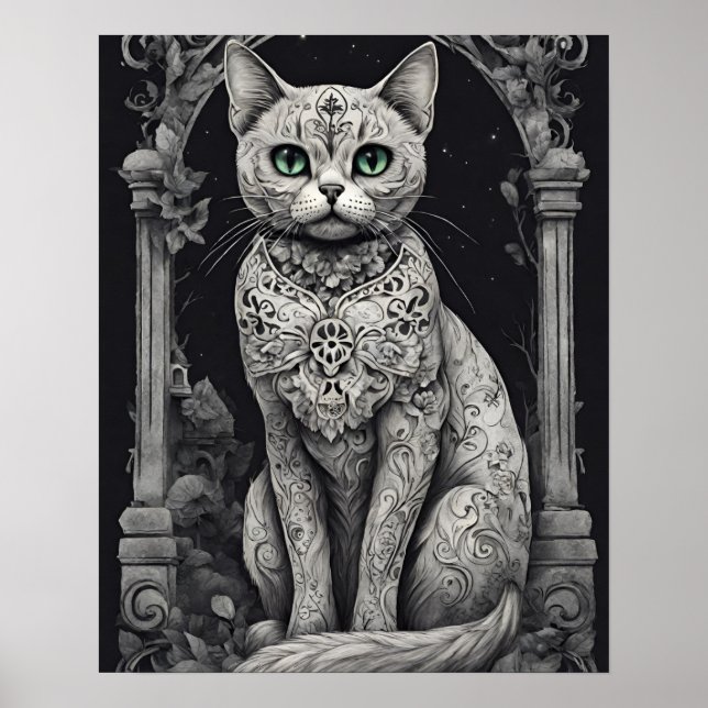 Queen Cat - Dia de Los Muertos, Sugar Skull Style  Poster (Front)