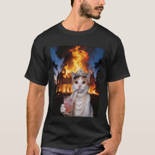 Queen Cat Mansion Fire Pearls Cocktail Drama Funny T-Shirt