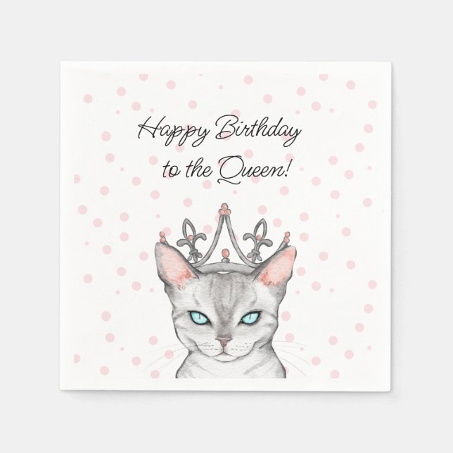 Queen Cat with a Tiara Birthday Napkins (Front)