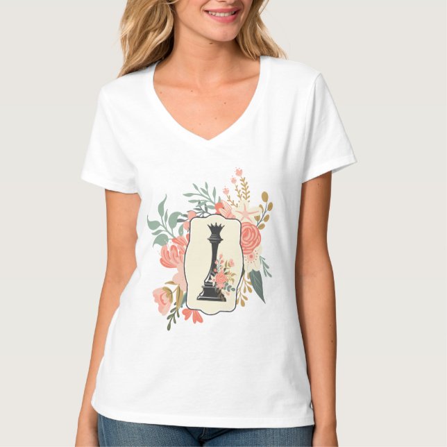 Queen Chess Floral |Chess Lover T-Shirt (Front)