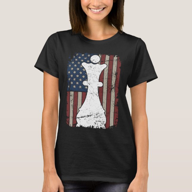 Queen Chess Piece USA Flag  Girl Ladies Womens Che T-Shirt (Front)