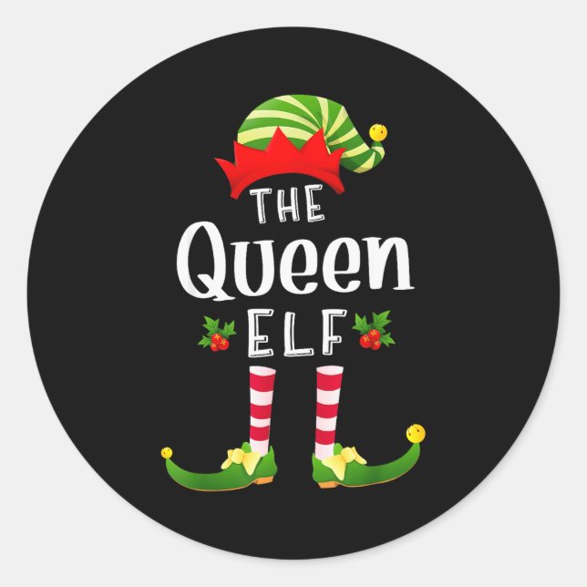 Queen Christmas Elf Matching Pajama X-mas Party  Classic Round Sticker (Front)