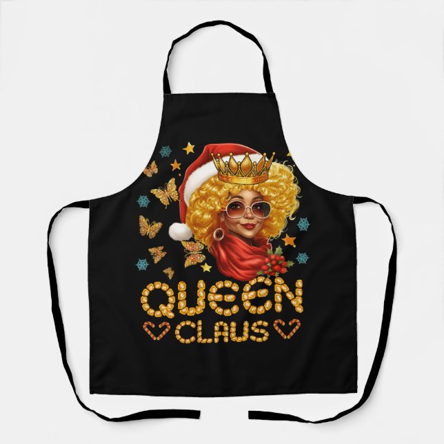 Queen Claus Santa African American Christmas Women Apron (Front)