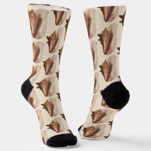 Queen Conch Seashell Shell, Vintage Marine Life Socks