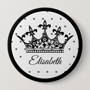 Queen crown floral black white beautiful vintage 10 cm round badge